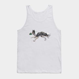 Running Tricolor Slate Blue Merle Border Collie with Frisbee Tank Top